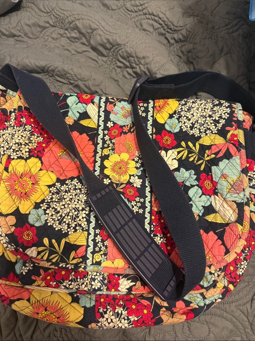 Vera Bradley Navy Floral Quilted Laptop Bag with Multicolor Blooms
